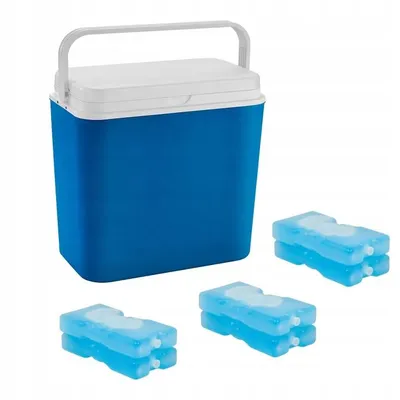 Produktbild von POTZ Kühlbox, blau, tragbar, mit abnehmbarem Deckel und Griff, leicht und langlebig, mit 6 Kühlkartuschen, ideal für Picknick, Camping, Strand 24L