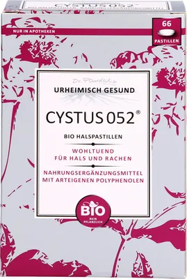 Zdjęcie produktu dla Organiczne pastylki do ssania na gardło Dr Pandalis CYSTUS 052, 66 tabletek