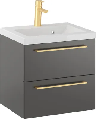 Produktbild von Rosen 50 cm Badezimmerschrank mit Waschbecken und Gold gebürstetes Griffen - Zeitloses Design für Elegantes Bad