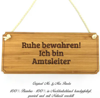 Produktbild von Mr. & Mrs. Panda Schild Amtsleiter - Geschenk, Landhaus, Graviert, Infotafel, wandtafel, Beruf, Shabby, Geschenkidee, Türschild, Wegweiser, Hinweisschild, Studium