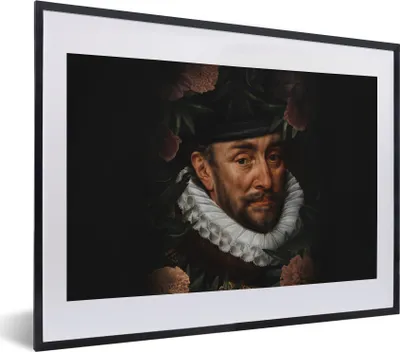 Produktbild von MuchoWow® Gerahmtes Poster Wilhelm von Oranien - Adriaen Thomasz - Blumen 40x30 cm - Poster mit Schwarzem Bilderrahmen Wandposter Rahmen Foto Bilder - Bilderrahmen - Poster im Rahmen