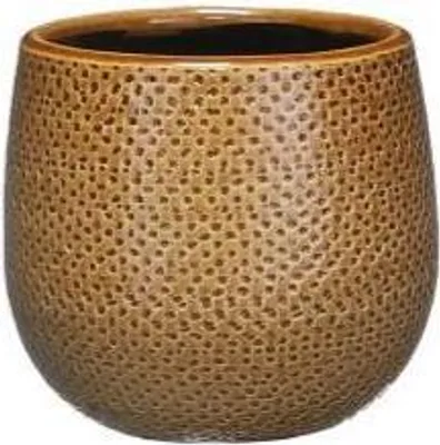 Immagine prodotto di Vaso Gabriel rotondo ocra – Ø14 cm – Vaso moderno per piante da appartamento, erbe aromatiche e decorazioni – Caldo giallo ocra – Versatile, per interni ed esterni
