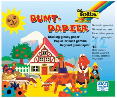 Produktbild von folia Glanzpapier-Bastelheft 140 x 200 mm farbig sortiert 12 Blatt 82 g/qm