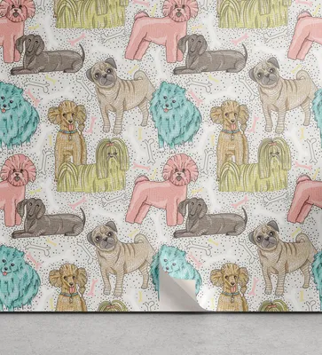 Produktbild von ABAKUHAUS Hunde abziehbare & klebbare Tapete für Zuhause, Wenig reinrassigen Welpen Hunde, selbstklebendes Wohnzimmer Küchenakzent, 33 cm x 90 cm, Mehrfarbig