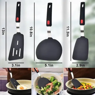 Produktbild von Hitzebeständige Silikonspatel Set schwarz BPA-frei