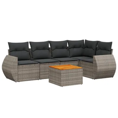 Produktbild von vidaXL 6-tlg. Garten-Sofagarnitur mit Kissen Grau Poly Rattan