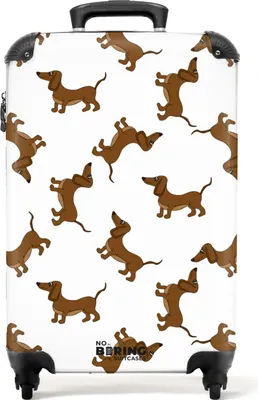 Obrázok produktu pre NoBoringSuitcases.com® Kufr Príručná batožina na kolieskach Rolling suitcase Malý cestovný kufor na 4 kolieskach - Dog - Pattern - Brown - Animals - Cabin Size < 55x40x23 cm & 55x40x20 cm - Foto kufor - Cabin suitcase - Board luggagePríručná batožina Kufrík 55x35x20 cm, 36L,