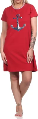 Produktbild von Maritimes Damen kurzarm Nachthemd mit Anker-Motiv - 122 214 10 755 ; rot , 36-38