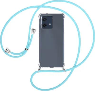 Produktbild von Handykette Backcover-Schutzhülle mit Band (Metall silberfarben) für Motorola Edge 40 Neo (XT2307-1, 6.55'') - himmelblau
