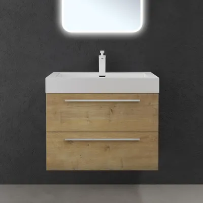 Immagine prodotto di doporro Mobile Bagno Sospeso73cm, Mobiletto per Bagno con Lavabo, Marrone Chiaro, Seria Quadratto F156