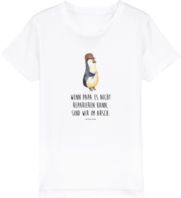 Produktbild von Mr. & Mrs. Panda Kleinkinder T-Shirt Wenn Papa es nicht reparieren kann, sind wir am Arsch 3-4 Jahre (98/104) - Weiß - Geschenk, Kinder, Vater, Vatertag, Handwerker, Bio