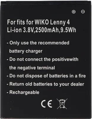 Produktbild von Akku nur passend für den WIKO Lenny 4 Akku 3913, Lenny 4 Plus, Harry Li-Ion, 3,8 Volt 2500mAh, 9,5Wh, removable