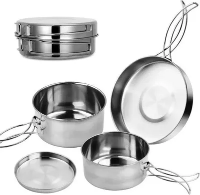 Produktbild von 4-teiliges Camping-Kochgeschirr-Set, Edelstahl, faltbar, für 1-2 Personen