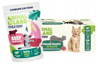 Productafbeelding van ANIMAL ISLAND Rundvlees in bouillon - natvoer voor katten - 40x85g