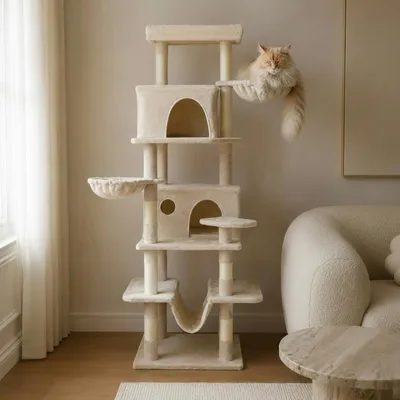 Imagen del producto de Árbol para gatos XXXL – Color crema – 165 cm