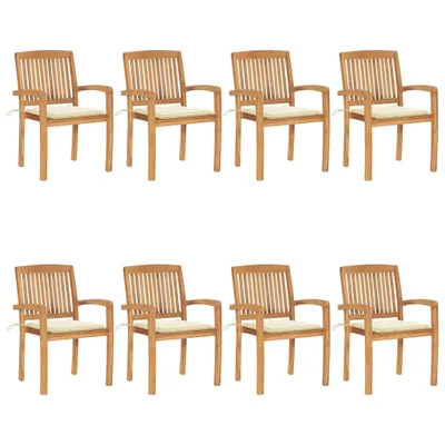 Produktbild von The Living Store Stapelbare Gartenstühle mit Kissen 8 Stk. Massivholz Teak