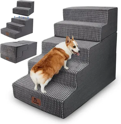 Produktbild von Hundetreppe 5 Stufen, 60 cm, für große Hunde, waschbar, grau