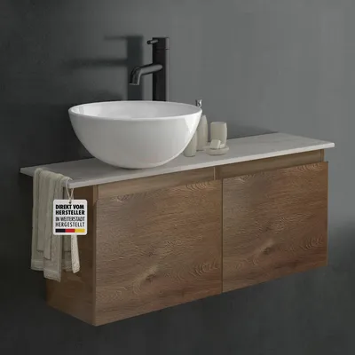 Produktbild von Alpenberger Badmöbel-Set Waschtisch mit Unterschrank & Keramikplatte 55-100 cm, Nano-Becken