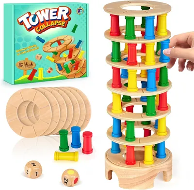 Produktbild von Montessori Brettspiel aus Holz, 48 Stück Bunte Holzsäule Würfelspiel Mathematik Lernspielzeug ab 3 4 5 6 Jahre, Feinmotorik Spiel & Zählspielzeug