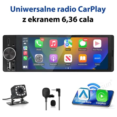 Image de Autoradio universel 1 DIN 6,36 pouces IPS, écran tactile, CarPlay, Android Auto, caméra de recul