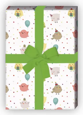Produktbild von Lustiges Geburtstags Geschenkpapier mit Party Vögeln, weiß - G7702, 32 x 48cm