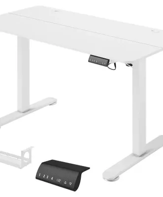 Zdjęcie produktu dla Stół biurkowy z regulacją wysokości - biurko komputerowe - 140 x 70 x 116 cm - prostokątne - regulacja wysokości manualna - rama z tworzywa sztucznego - białe