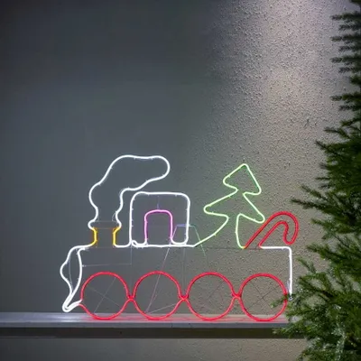 Zdjęcie produktu dla Dekoracja świąteczna Ciuchcia Św. Mikołaja 2D NEON LED 68 cm wysokości