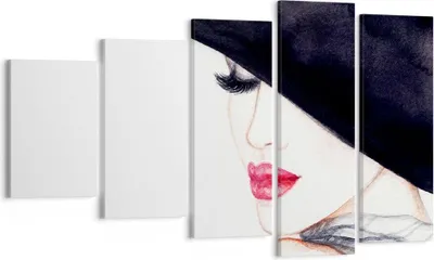 Produktbild von Bild auf Leinwand - Leinwandbild - Frau Lippen Hut Eleganz - 100x60cm - Wand Bild - Wanddeko - Leinwanddruck - Bilder - Kunstdruck - Wanddekoration - Leinwand bilder - Wandkunst - EG100x60-2947