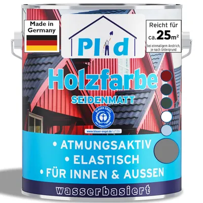 Produktbild von Plid Holzfarbe Silbergrau 2,5L / Innen & Außen - Wetterschutzfarbe Holzfarbe Außen - Dauerhafte Holzschutzfarbe - Farbe für Holz