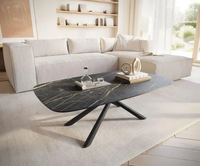 Produktbild von DELIFE Couchtisch Edge Boot 120x70 cm Keramik Laminam® Noir Desir Braun Sarity Metall Schwarz
