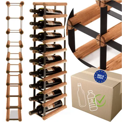 Produktbild von MODO24 Weinregal, 9 Flaschen, Flaschenhalter, Weinständer, Erweiterbar, Holz Metall, Industrial Loft, Küche, 92,5x12,5x25 cm, Braun, RW8