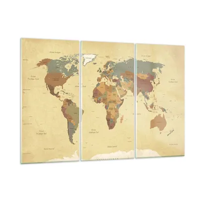 Produktbild von Bilder auf glas - Karte Welt Land - 105x70cm - Glasbilder - Wandbilder - Kunstdruck - zum Aufhängen bereit - Wanddekoration aus Glas - Glas Bilder - Wandbild auf Glas - 3 Teile - GCE105x70-3861