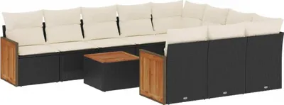 Produktbild von vidaXL 11-tlg. Garten-Sofagarnitur mit Kissen Schwarz Poly Rattan