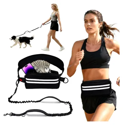 Produktbild von Joggingleine für Hunde, Freihandleine mit Bauchgurt, Laufleine mit Hüftgurt, reflektierende Nähte 1,45-2 m Bungee-Laufleine für mittelgroße und große Hunde bis zu 50 kg