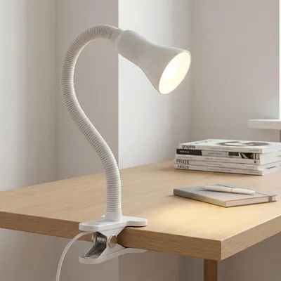 Produktbild von Klemmleuchte Weiß Metall Büro schwenkbar H:30 cm Leselampe E14 Tischlampe Schreibtischleuchte
