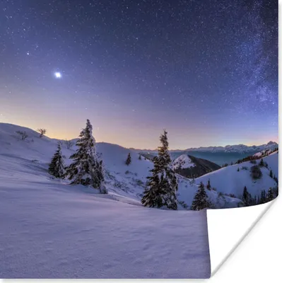 Produktbild von MuchoWow® Poster Winter - Schnee - Nacht - Bäume 75x75 cm - Wand Dekoration