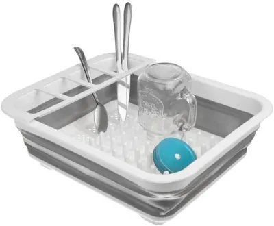 Produktbild von Zusammenklappbarer Abtropfkorb 36×31 cm, Fächer aus Silikon/PP/TPR, grau/weiß.