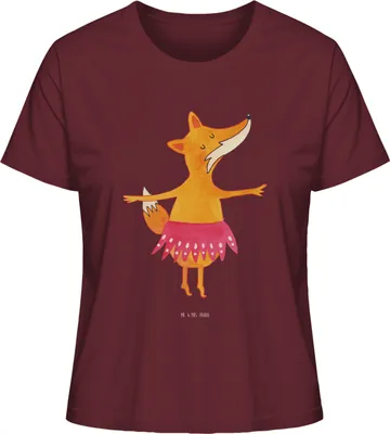 Produktbild von Mr. & Mrs. Panda Oberteil Damen Fuchs Ballerina Größe L - Burgundy - Geschenk, shirt, Party, Tanzen, Geburtstag, Basic T-Shirt, Kurzarmshirt, für Frauen
