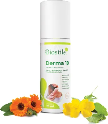 Produktbild von Biostile Derma10 – 75 ml universelle Pflegecreme mit Sheabutter, Mandelöl und Coenzym Q10 für alle Hauttypen