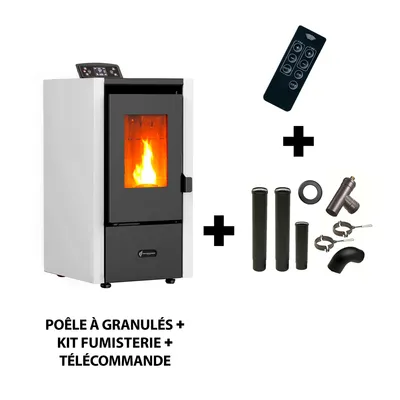 Produktbild von Luft- Pelletofen Anita 6,5 kW Sannover weiß + Kaminbau-Anschluss-Set