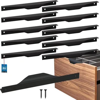Obrázek produktu pro KOTARBAU® Sada 10 nábytkových úchytek Nábytkové úchytky Skříňové úchytky 192 / 212 mm ZnAl kuchyňské úchytky Černé úchytky Nábytková úchytka Profilová úchytka Úchytky na dveře Úchytky do kuchyňských zásuvek Úchytky pro kuchyňské skříňky Moderní