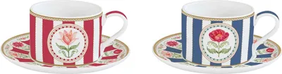 Produktbild von 2er Set Tassen mit Untertasse FLOWERY Blumen 240ml aus Porzellan Easy Life