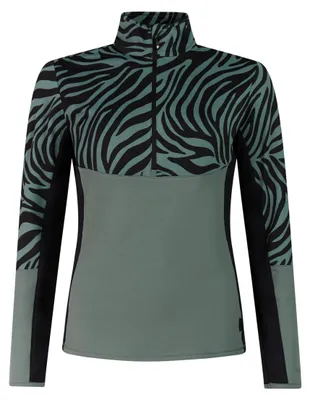 Image de T-shirt de sport à demi-fermeture (zip 1/4) de la marque PROTEST, modèle "Meline", couleur vert "Evergreen", taille 36