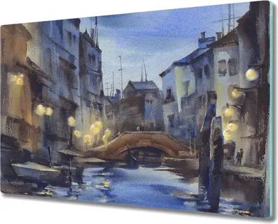 Produktbild von Coloray Hackbrett Kochplattenabdeckung Herdabdeckplatte 80x52 cm Schneidebrett Küchenbrett - Brücke Stadt Flußboote