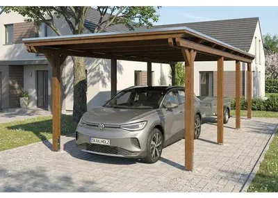 Produktbild von Einzelcarport SKAN HOLZ Emsland inkl. EPDM Folie, Pfostenanker 340 x 846 cm nussbaum
