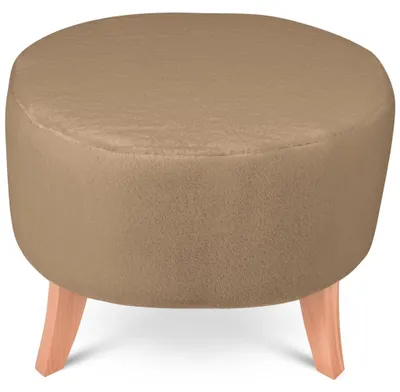 Produktbild von MG Design Ovaler Kunstfell-Hocker 52 x 62 cm in Braun mit Holzbeinen - Gepolsterter Fußhocker für Wohnzimmer oder Schlafzimmer