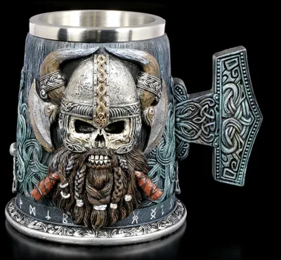 Produktbild von Wikinger Totenkopf Krug - Danegeld - Thors Hammer Bierkrug