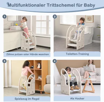 Produktbild von Onasti Tritthocker für Kinder, dreistufig höhenverstellbarer Tritthocker , Multifunktion, rutschfest, für Kinder von 1,5 bis 6 Jahren