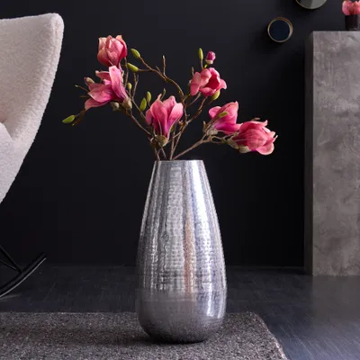 Produktbild von riess-ambiente Elegante Vase ORIENT 50cm silber im Grid Hammerschlag Design Blumenvase Dekovase Dekorartion