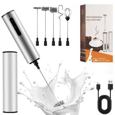 Elektrischer Handmixer, USB-Milchaufschäumer, 3 Stufen, 5 Aufsätze